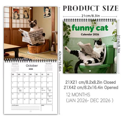 Weird cats in renaissance 2026 Wall Calendar,2026 Funny Cat Calendar - 12-Month Wall Calendar with Hanging Hole, Cute Toilet Cat Design, Perfect Gift for Cat Lovers, Office & Home Decor, Home Decoration, Playful Design, Durable Paper
