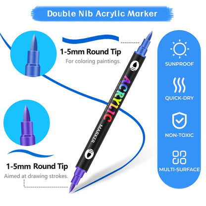 🎨Dual Tip Acrylic Paint Pen Marker - 24/48/72/120 Colors