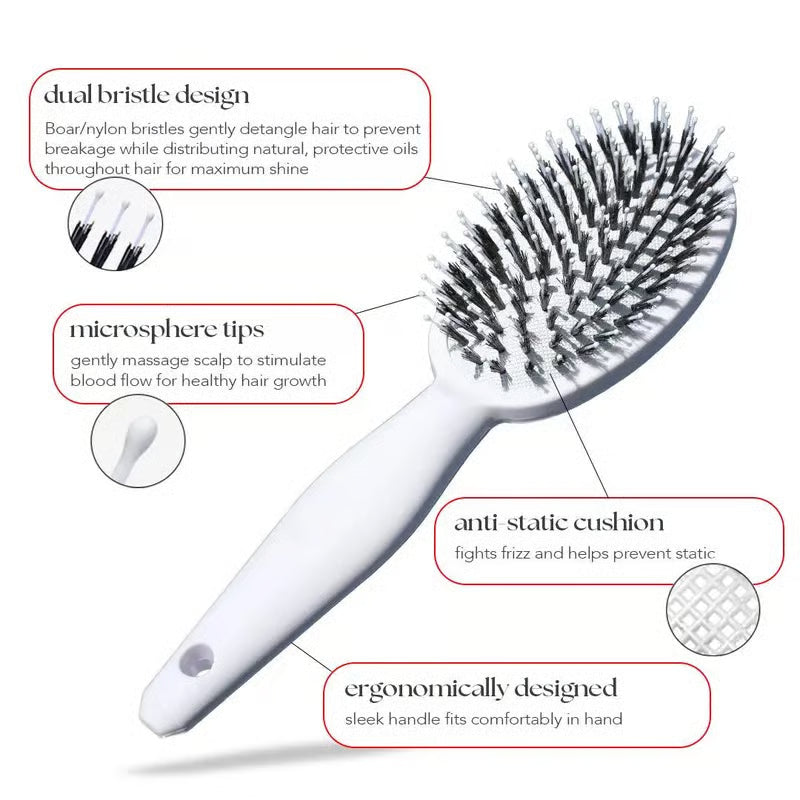 Boar Bristle Brush with Nylon Bristles and Microsphere Massaging Tips
