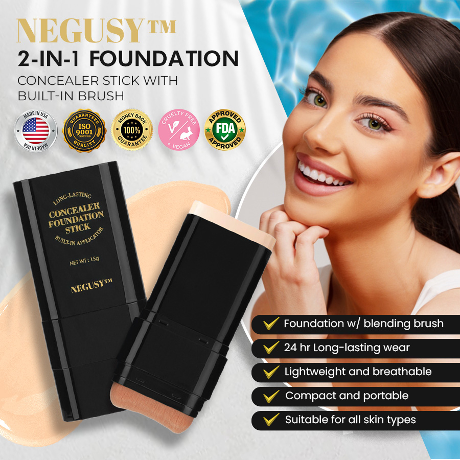 NEGUSY™ 2-in-1 Foundation Concealer Stick with Built-in Brush