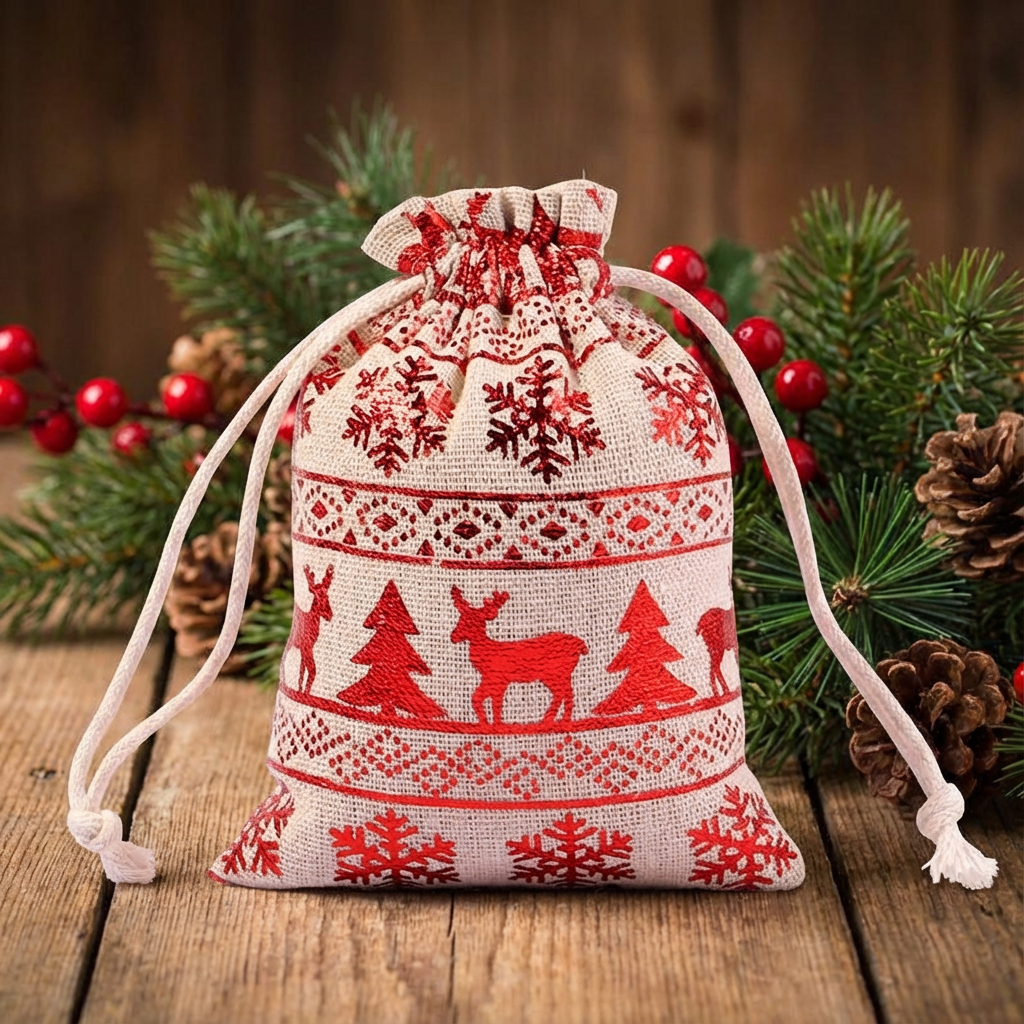 Christmas Foil Drawstring Gift Bags