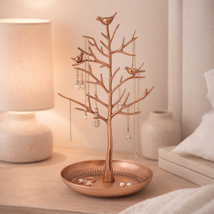Bird Branch Jewelry Organizer Stand with Tray