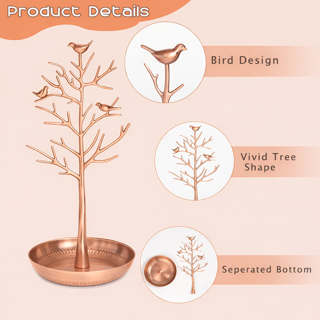 Bird Branch Jewelry Organizer Stand with Tray