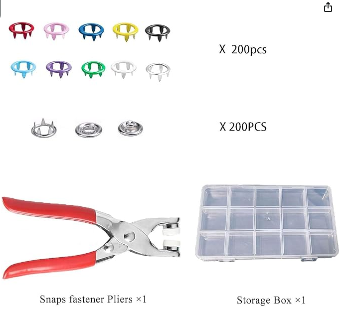 200pcs Metal Buttons with Fastener Pliers Kit
