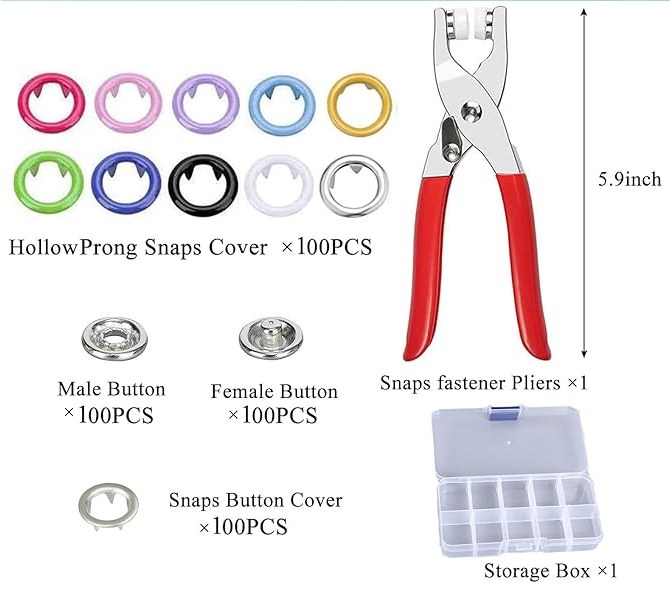 100pcs Metal Buttons with Fastener Pliers Kit