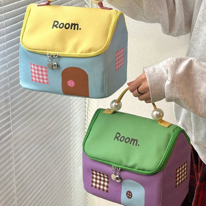 🔥Large Capacity Color-Block Cartoon House-Shaped Handheld Cosmetic Bag