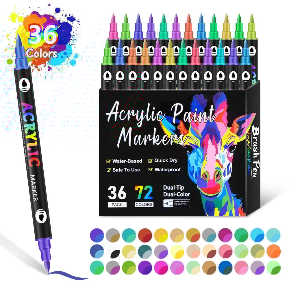 🎨Dual Tip Acrylic Paint Pen Marker - 24/48/72/120 Colors