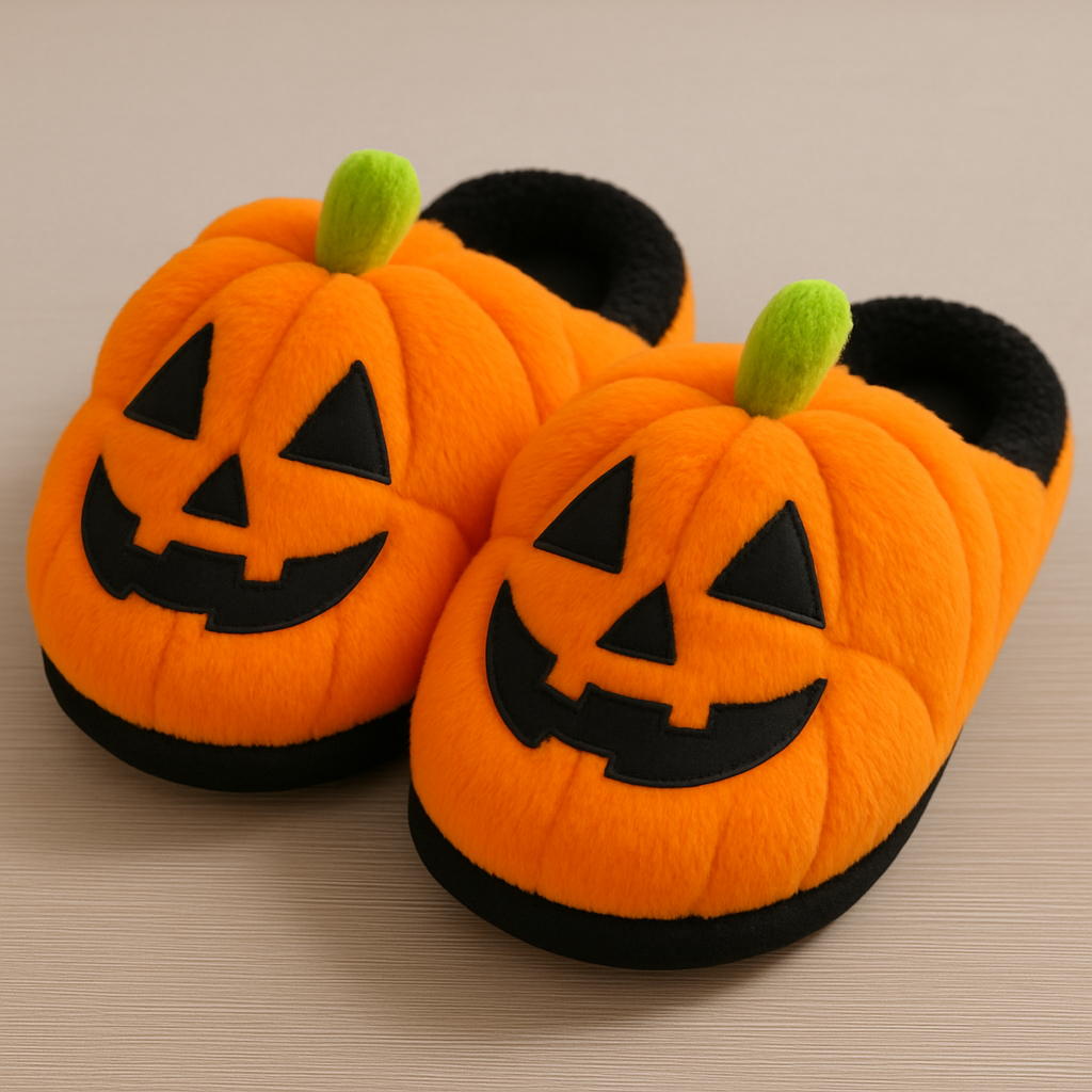 Pumpkin Plush Halloween Slippers