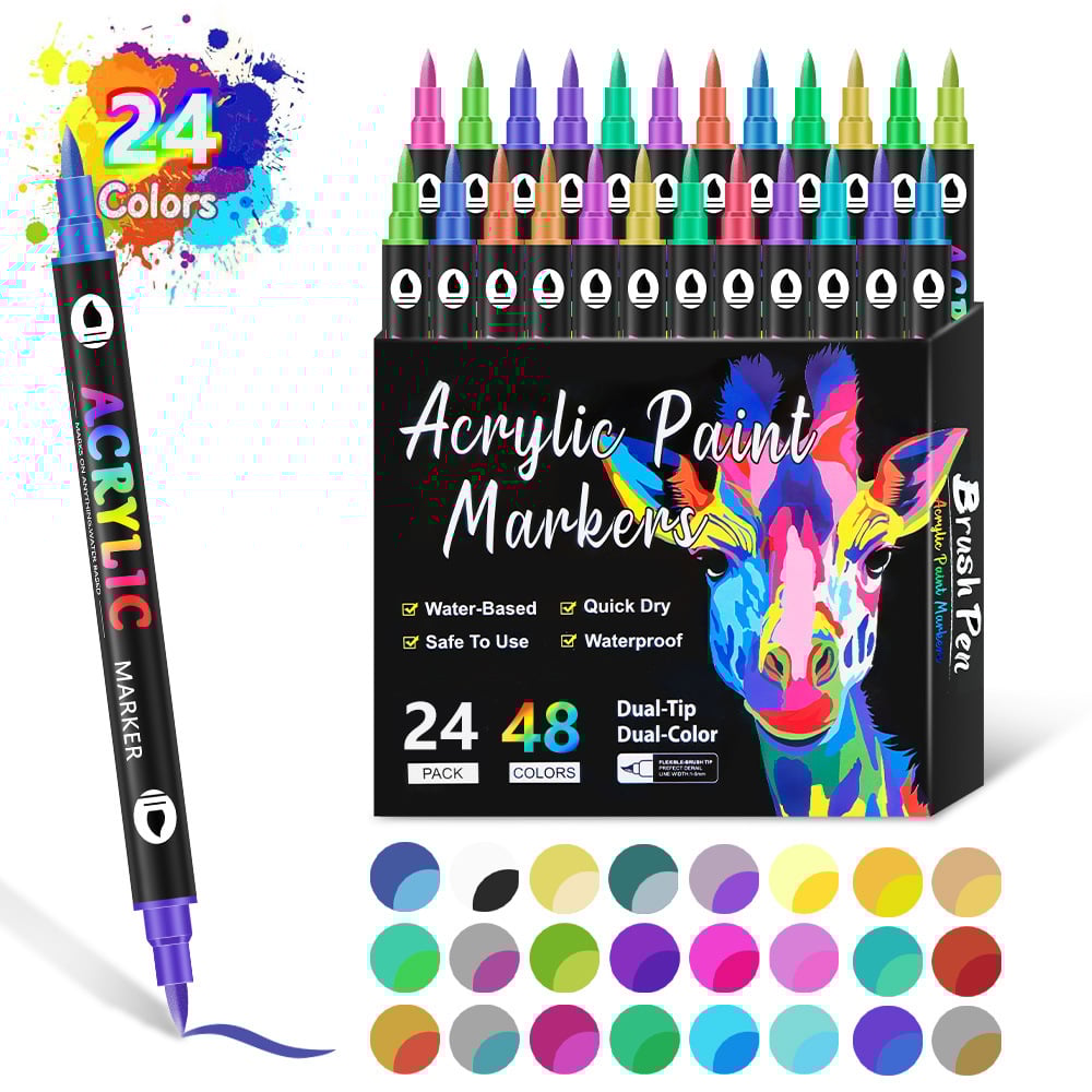 🎨Dual Tip Acrylic Paint Pen Marker - 24/48/72/120 Colors