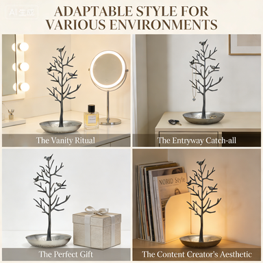 Bird Branch Jewelry Organizer Stand with Tray