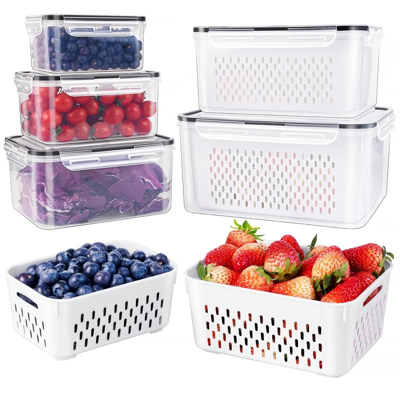 💖Household transparent plastic food storage box-Including drain basket💧