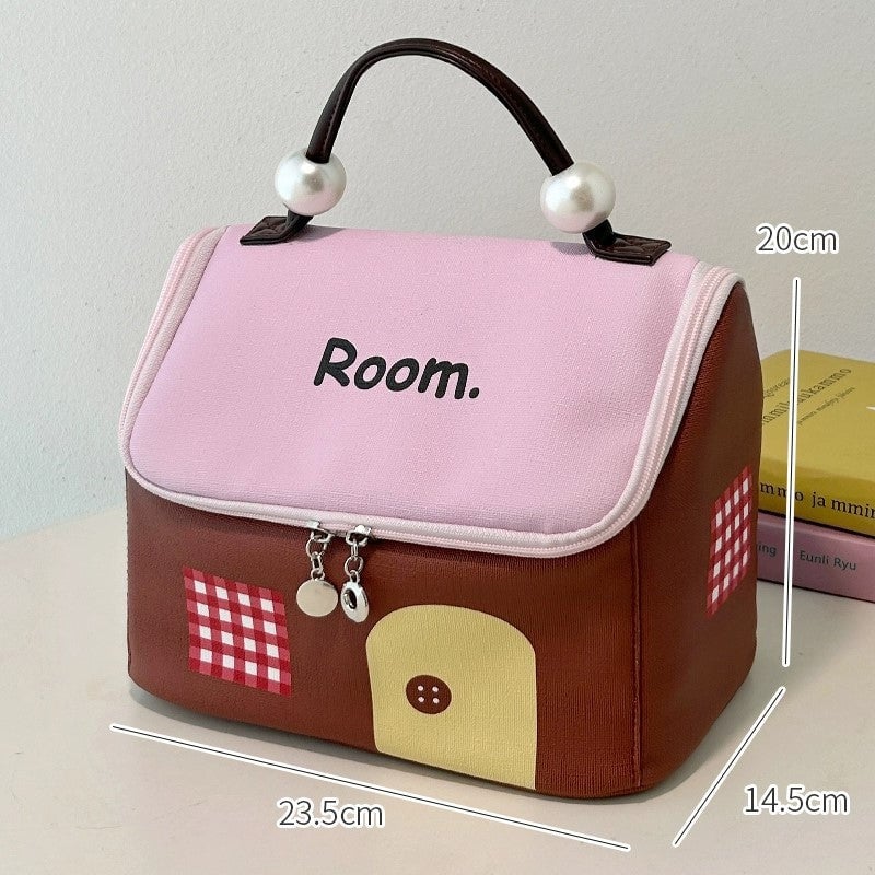 🔥Large Capacity Color-Block Cartoon House-Shaped Handheld Cosmetic Bag