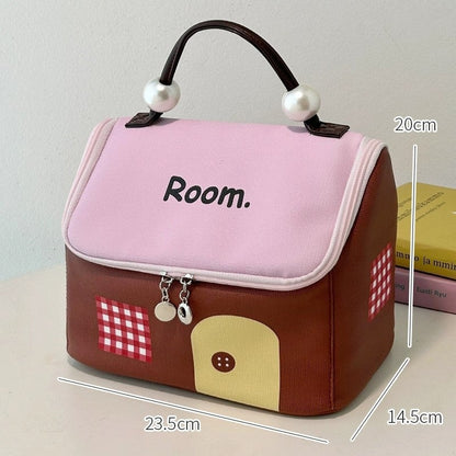 🔥Large Capacity Color-Block Cartoon House-Shaped Handheld Cosmetic Bag