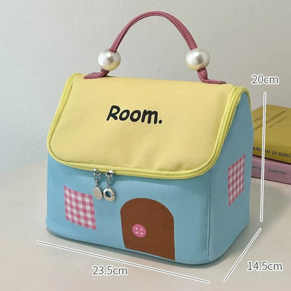 🔥Large Capacity Color-Block Cartoon House-Shaped Handheld Cosmetic Bag