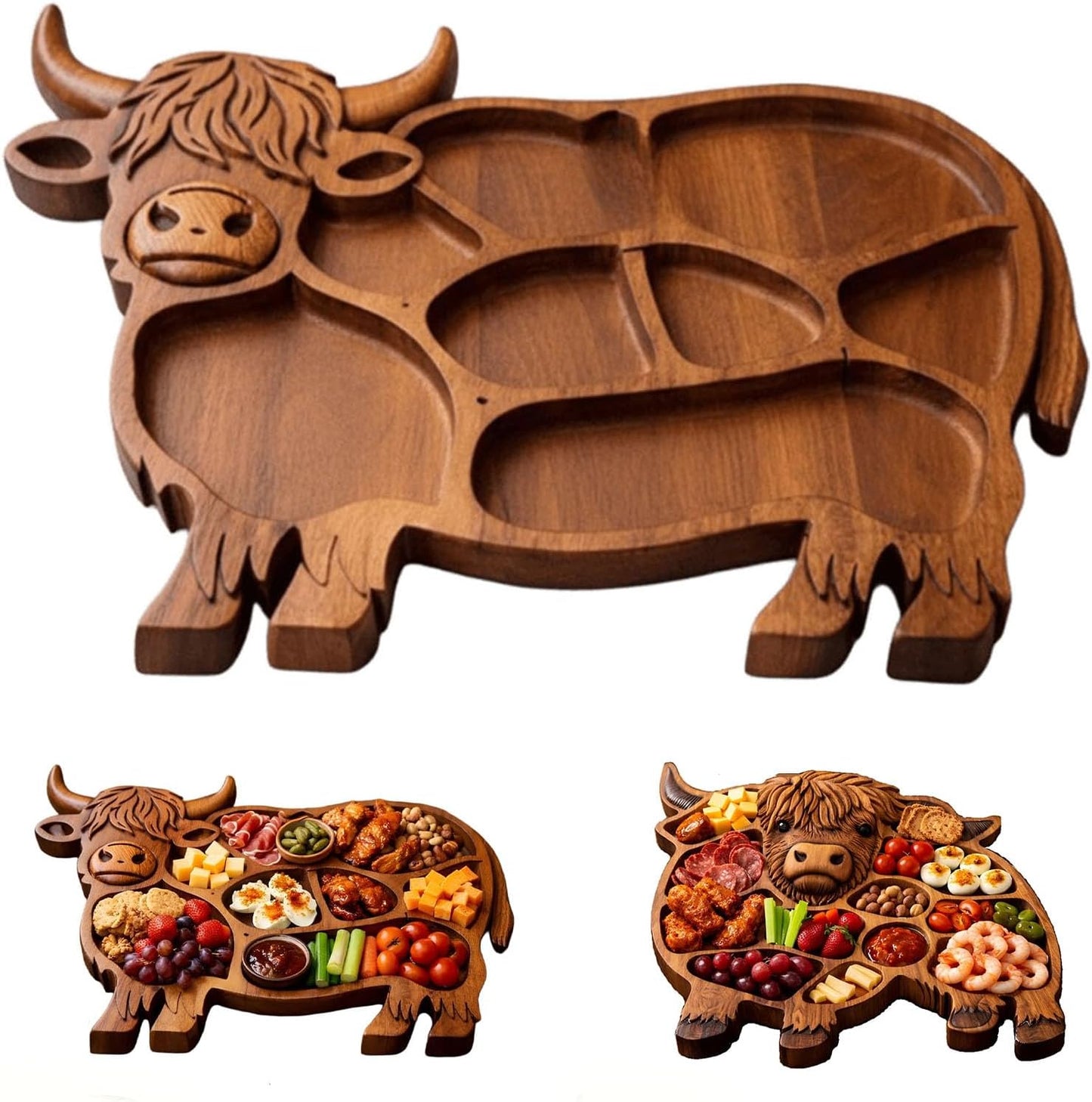 🐮 Highland Cow Wooden Charcuterie Board