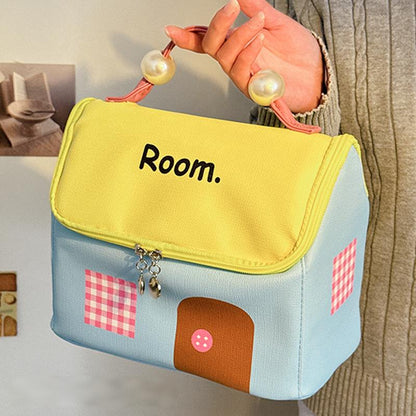 🔥Large Capacity Color-Block Cartoon House-Shaped Handheld Cosmetic Bag