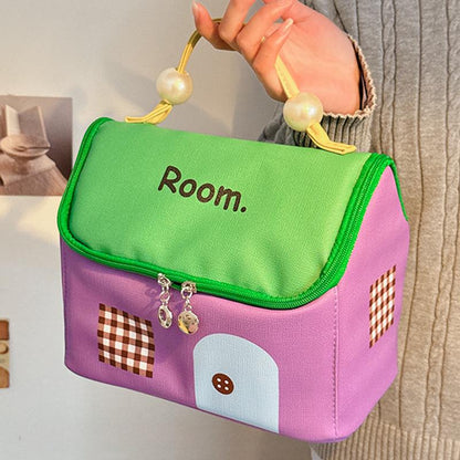 🔥Large Capacity Color-Block Cartoon House-Shaped Handheld Cosmetic Bag