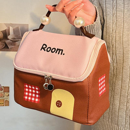 🔥Large Capacity Color-Block Cartoon House-Shaped Handheld Cosmetic Bag