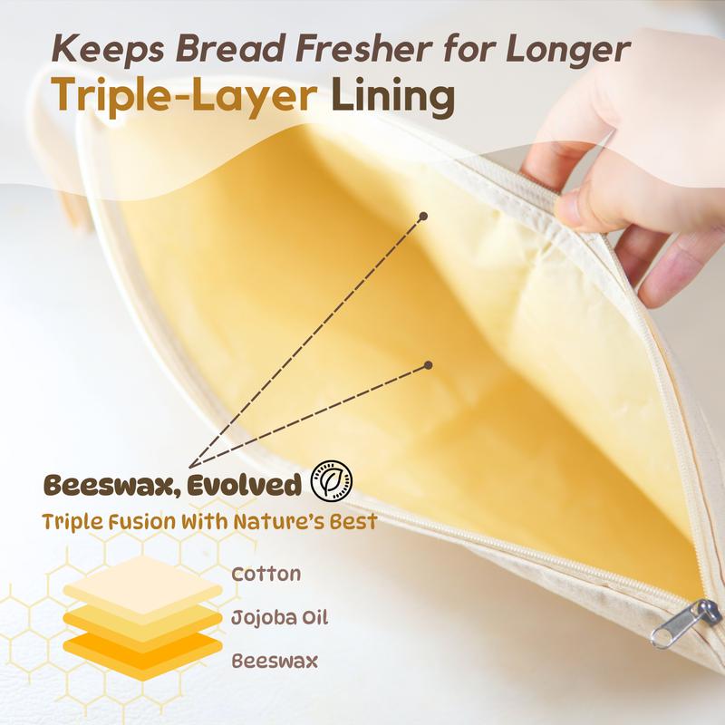 🔥🍞Wide Zipper Access Cotton & Beeswax Bread Bags for Sourdough