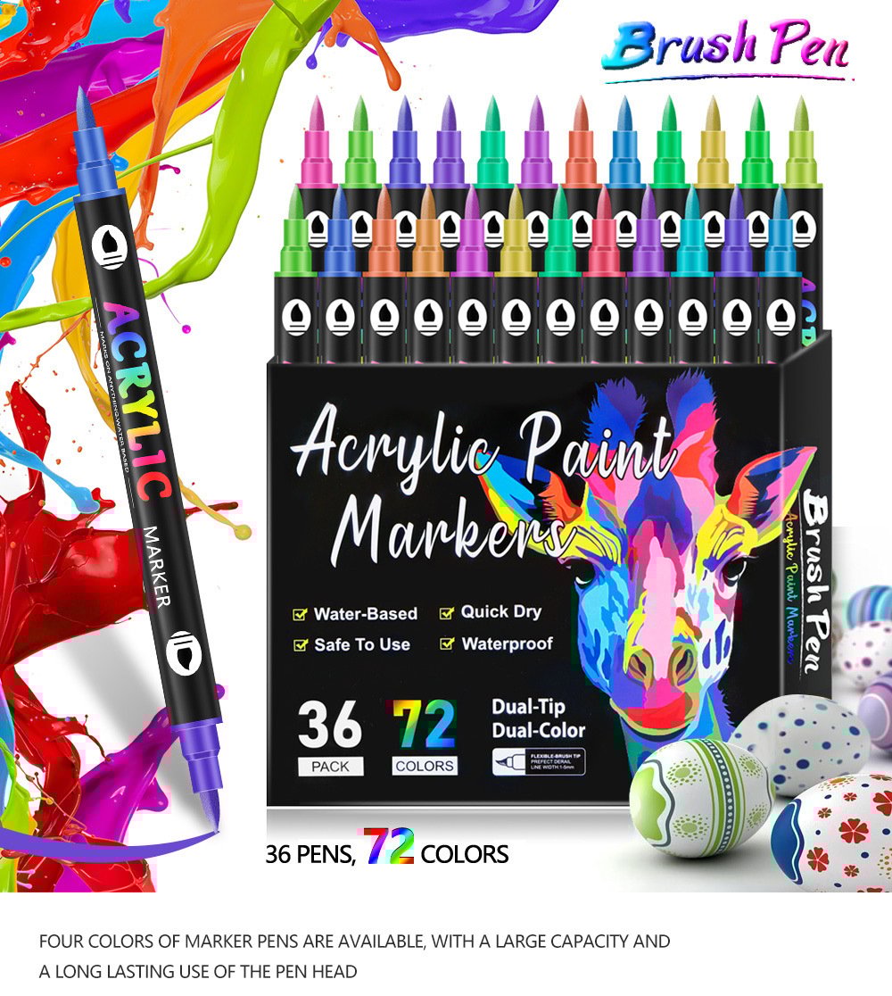 🎨Dual Tip Acrylic Paint Pen Marker - 24/48/72/120 Colors