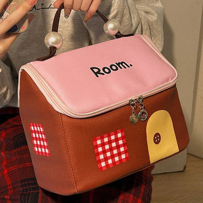 🔥Large Capacity Color-Block Cartoon House-Shaped Handheld Cosmetic Bag