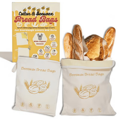 🔥🍞Wide Zipper Access Cotton & Beeswax Bread Bags for Sourdough