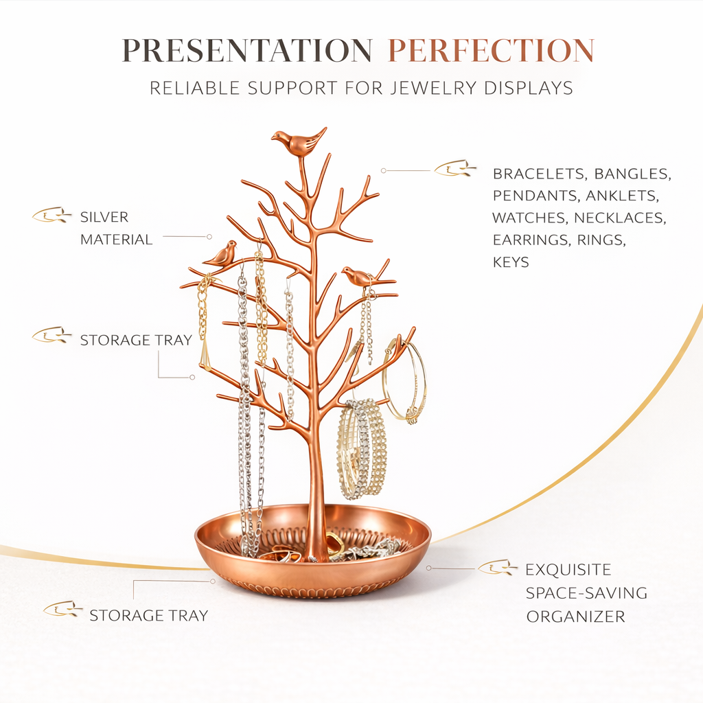 Bird Branch Jewelry Organizer Stand with Tray