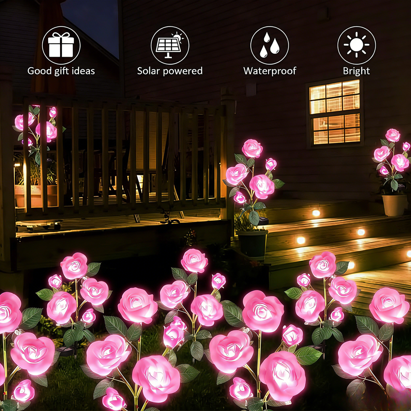 Solar Lights Outdoor Rose Flower WaterproofLights for Garden Patio Yard Pathway Decoration