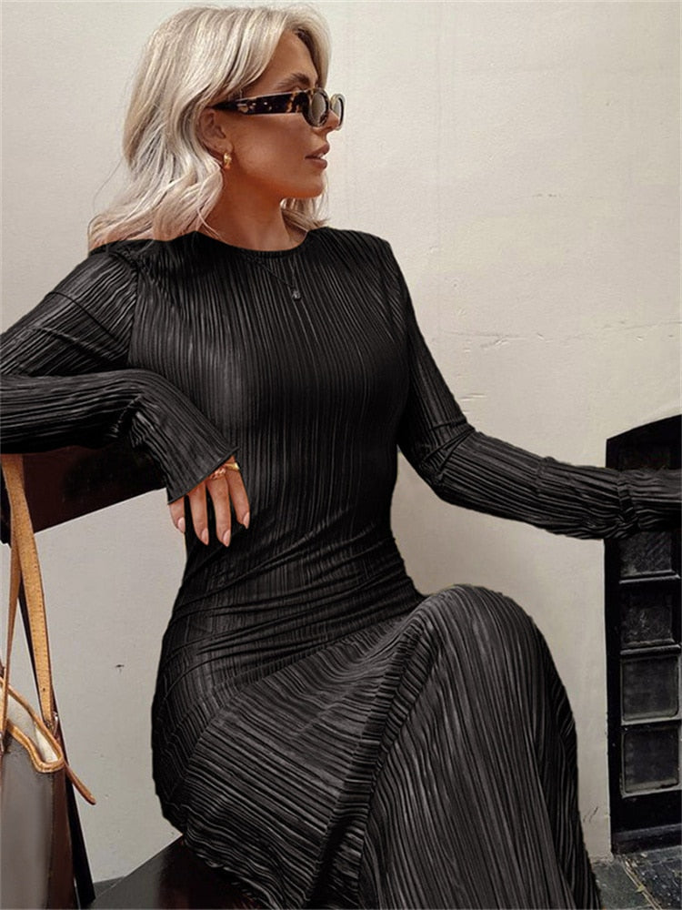 Long Sleeve  Striped Bodycon Dress